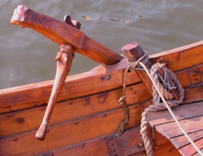 The steering paddle is mounted on the starboard near the stern on Viking ships